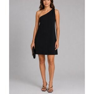 Massimo Dutti One Shoulder Dress Womens 2 Black Shift Crepe Mini Cocktail Party